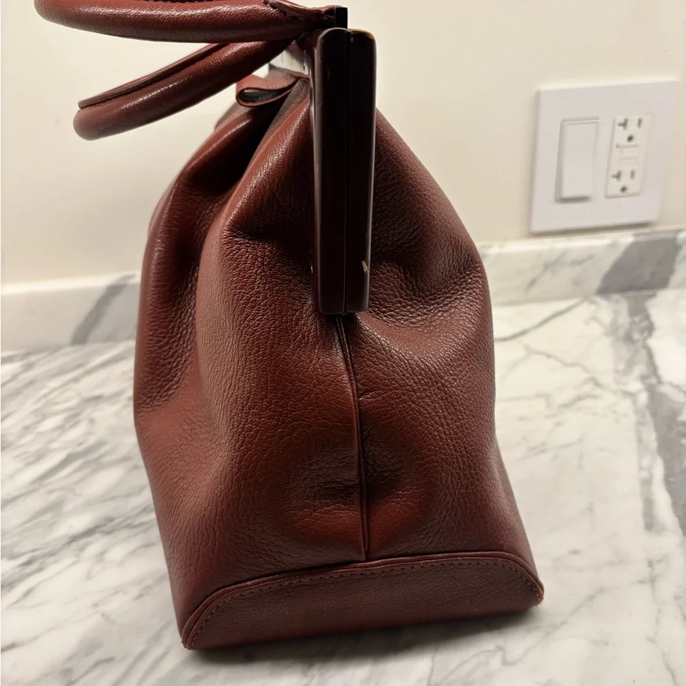 Perrin Paris Structured Leather Frame Bag Vintage-Inspired Satchel in Rich Brown - Picture 5 of 8